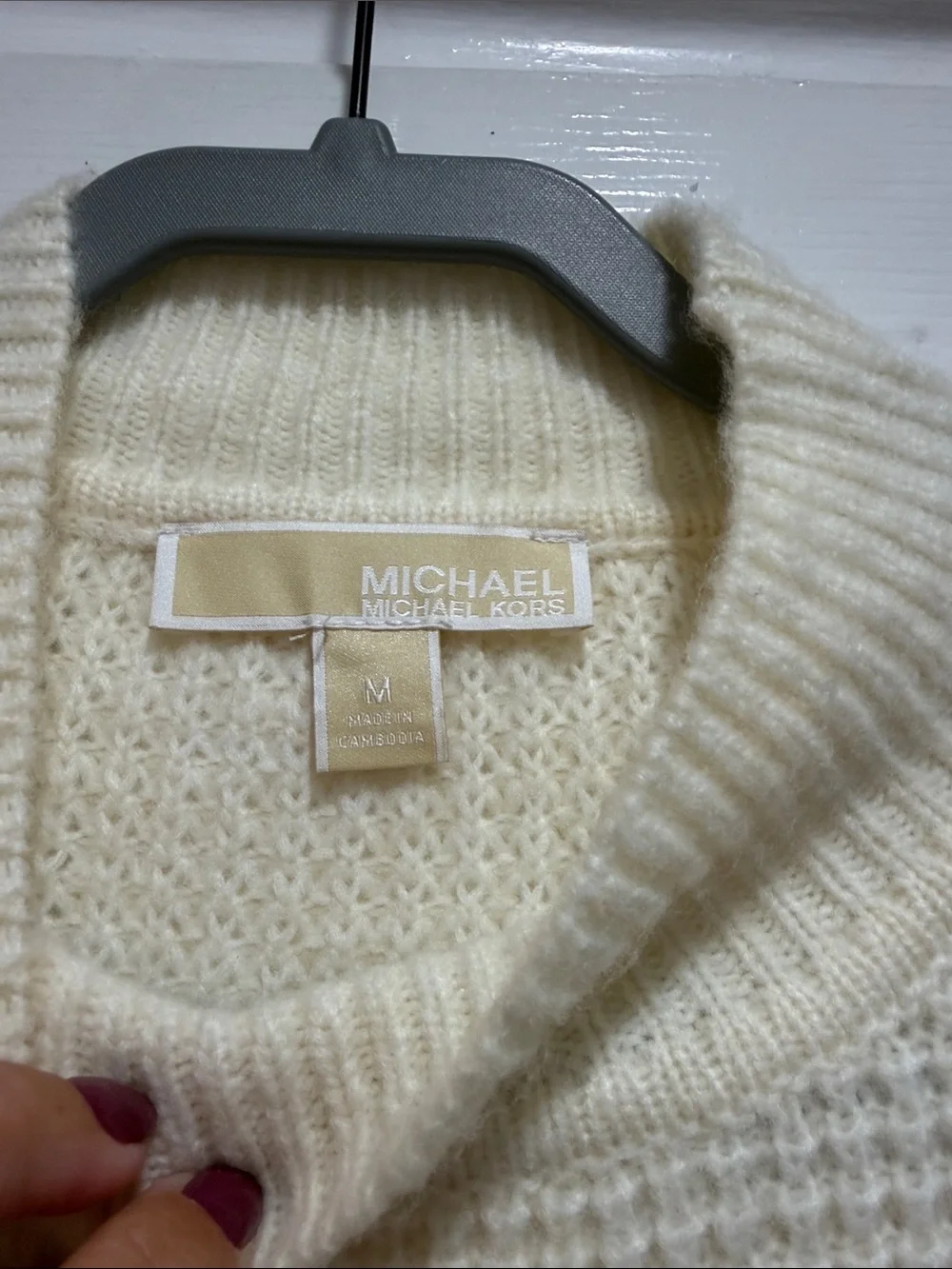 NWOT Michael Kors Cream Fringe Waffle-Knit Sweater - Womens medium